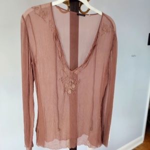 ELIE TAHARI blush / mauve 2-piece camisole +sheer chiffon long sleeve tunic set